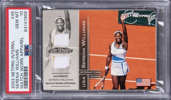 2003 NetPro International Match Worn Apparel #4S Serena Williams Patch Card (#007/100) - PSA GEM MT 10